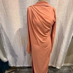 Chic Coral Draped Long Sleeve Dress